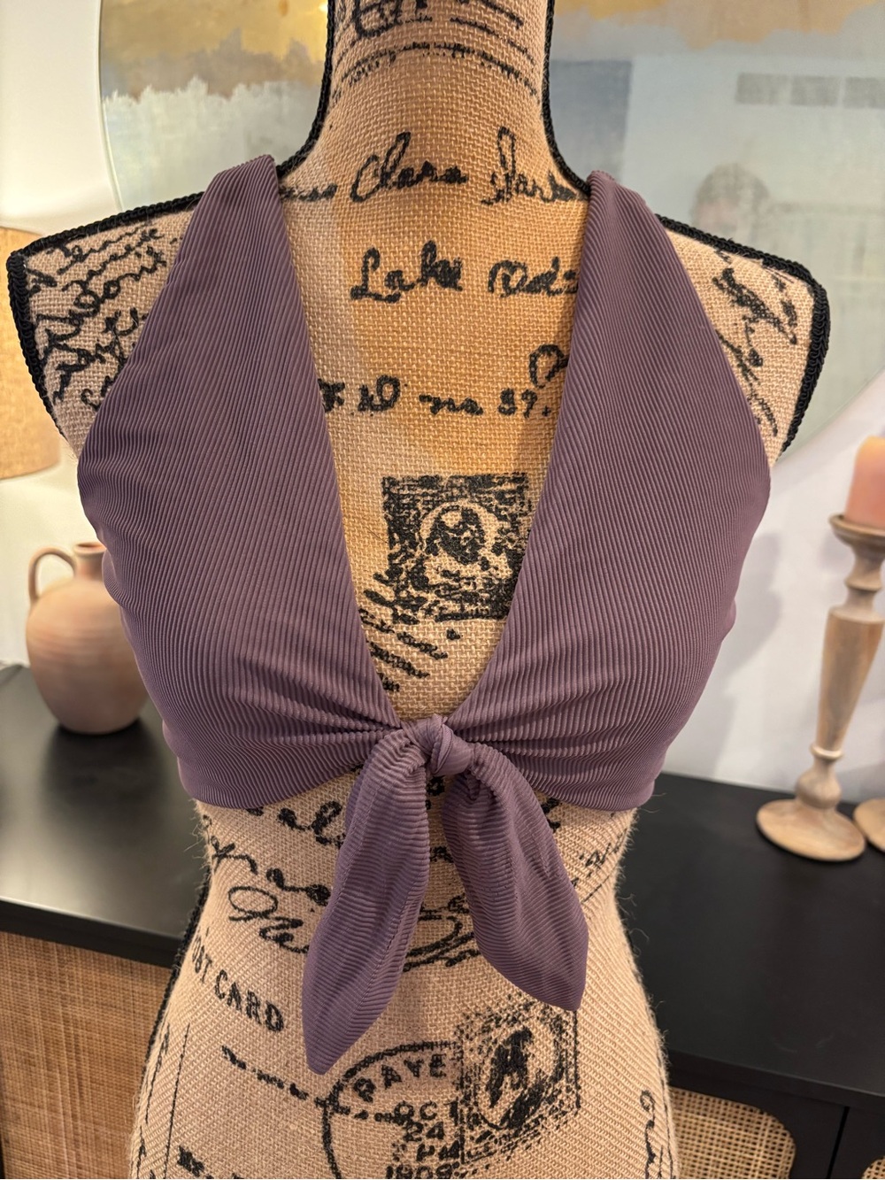 FP Movement by Free People Ribbed Purple Halter Tie-Front Bikini Top
